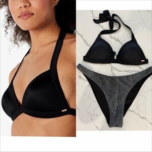 Pink Victoria’s Secret push up triangle bikini set black size 32B